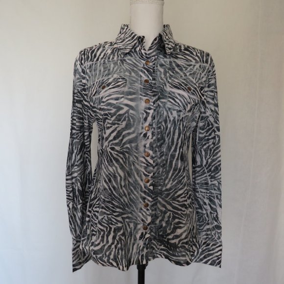 Mechant Zebra Motif Long Sleeves Button Up Collared Women’s Shirt XL - Picture 2 of 13